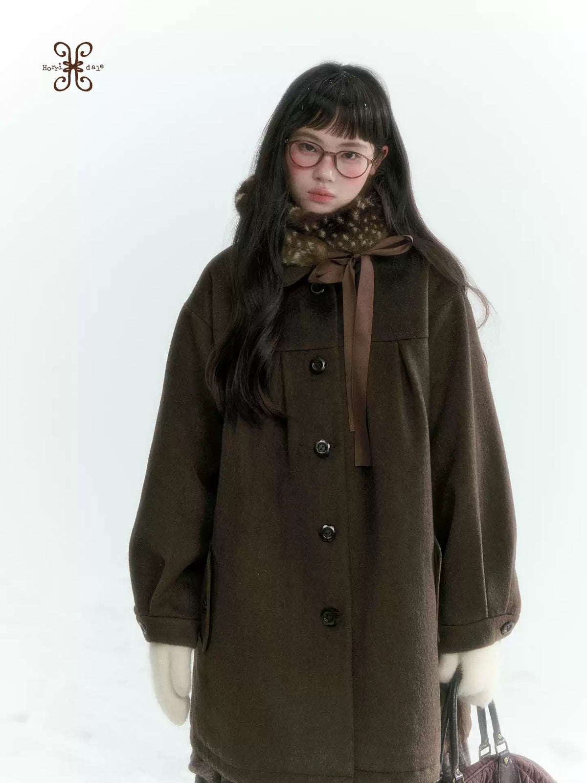 Horridale - Peter Pan Collar Pleated Mid-Length Wool-Blend Coat – Brown Coffee