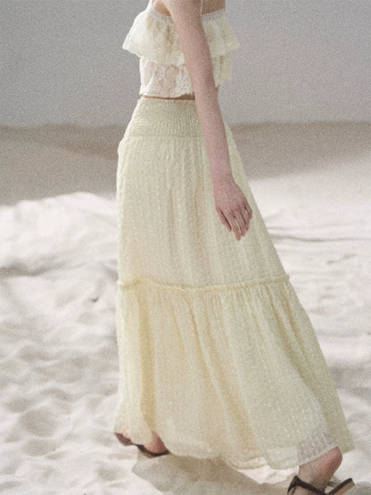 "Whispering Wheat Fields" Sage Mist Lace Maxi Skirt