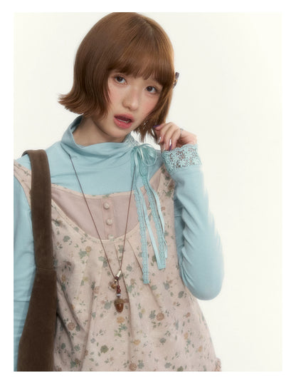 "Petals from a Forgotten Dream" Sweet Apricot Pink Floral Lace Ruffle Off-Shoulder Top
