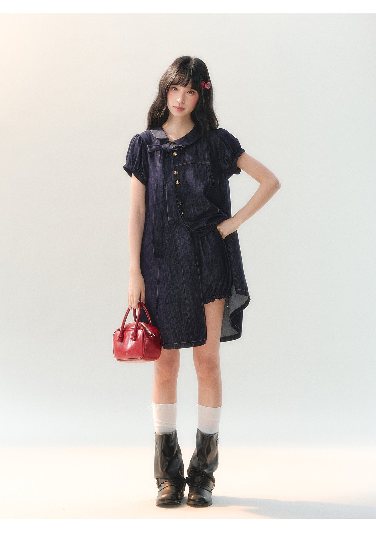 [CAN] "Soft Blue Bubble" Indigo Denim Doll Collar Dress Set