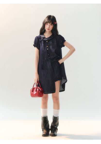 [CAN] "Soft Blue Bubble" Indigo Denim Doll Collar Dress Set