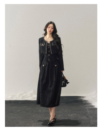 少也眼 "Before the Moon Falls" Bouclé Wool Tweed Set - Black