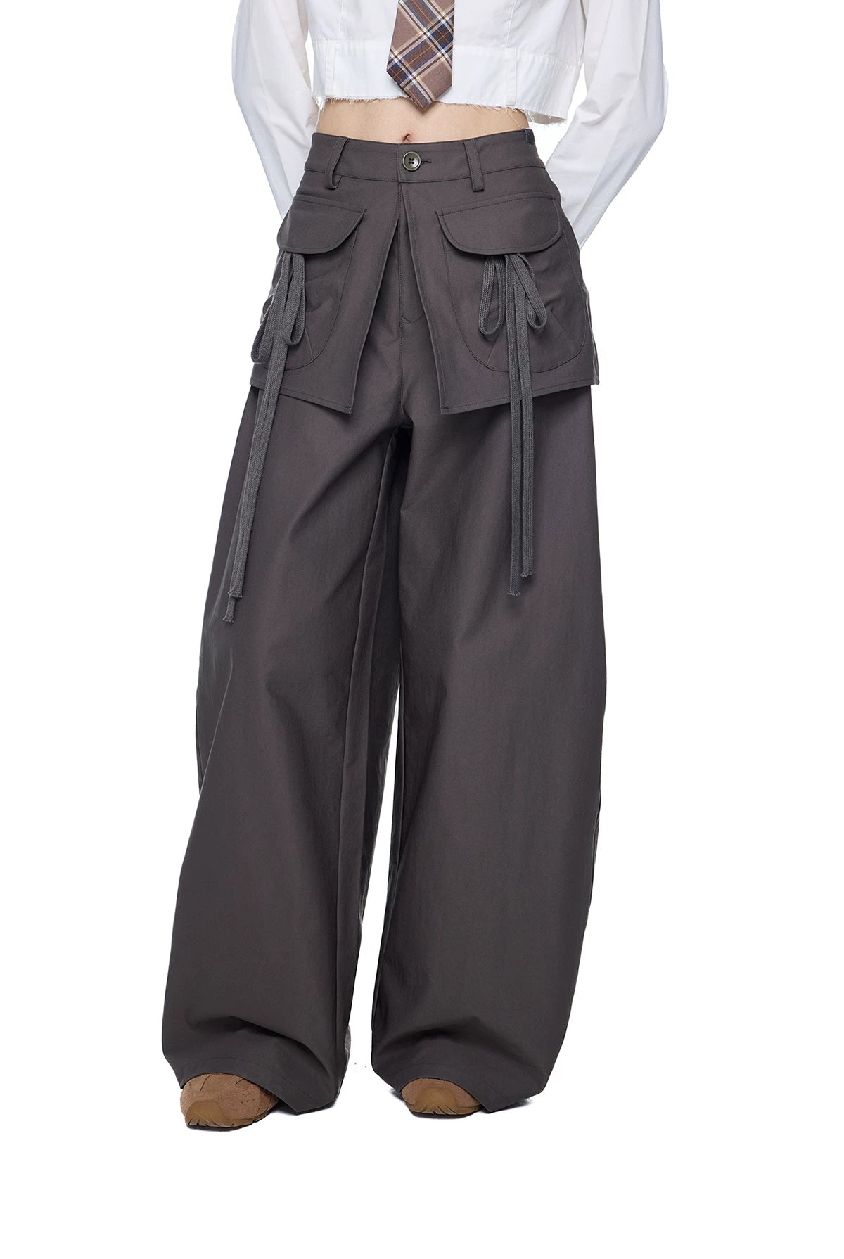 EZEK | Patchwork Drawstring Wide-Leg Lounge Pants (Black / Gray)