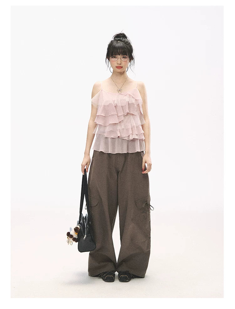 "Star Haven" Tiered Ruffle Cami Top (Cloud Blush Pink/ Moonlight Gray)