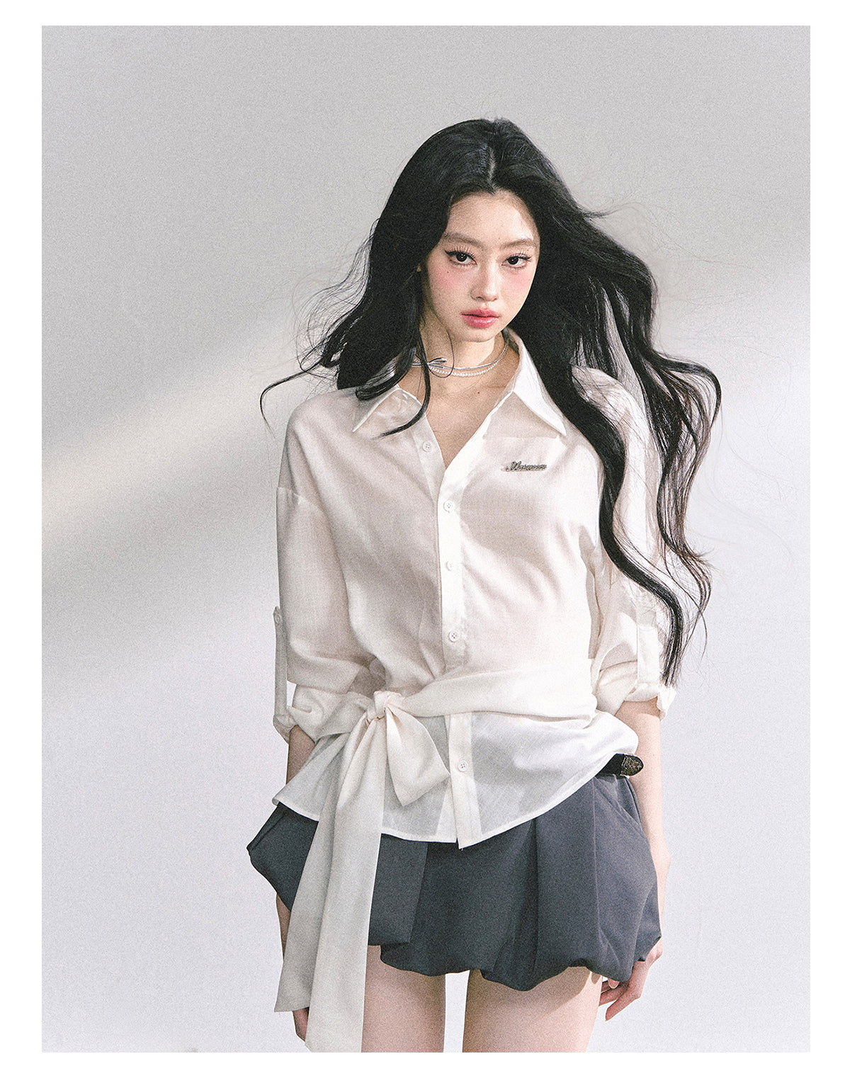 少也眼 "Cheongdam Girls’ Academy" French-Inspired White Sun-Protective Polo Shirt