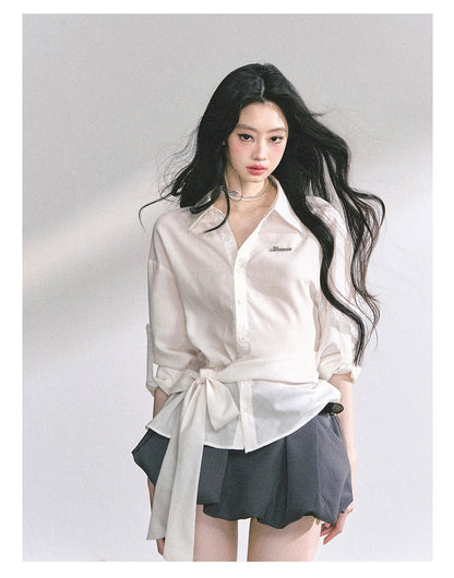 少也眼 "Cheongdam Girls’ Academy" French-Inspired White Sun-Protective Polo Shirt