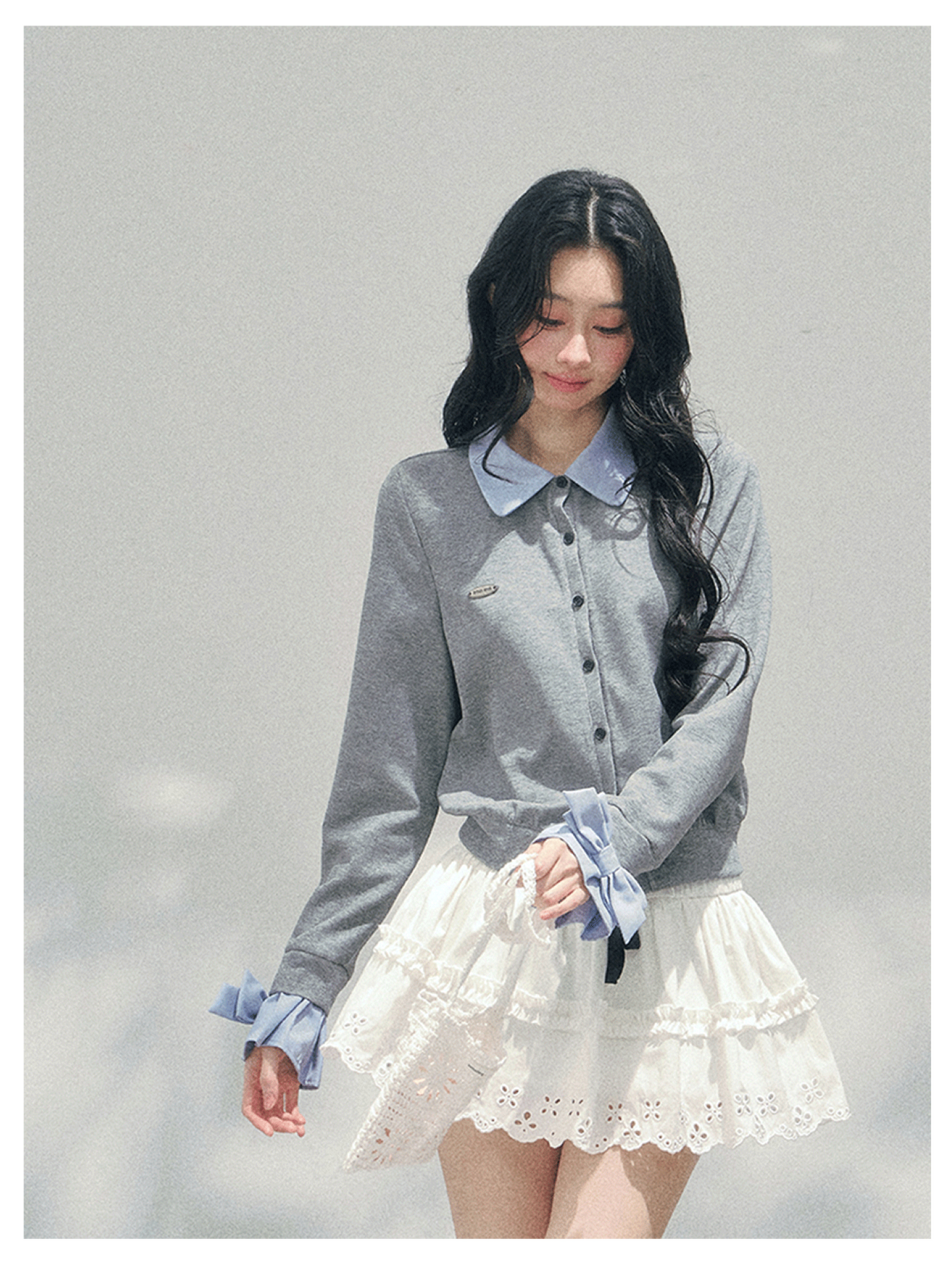 少也眼 “Hyde’s Diary” Layered Polo-Collar Knit Cropped Top