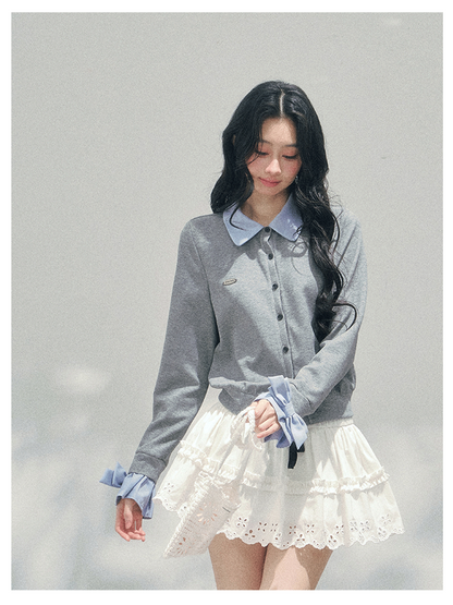 少也眼 “Hyde’s Diary” Layered Polo-Collar Knit Cropped Top