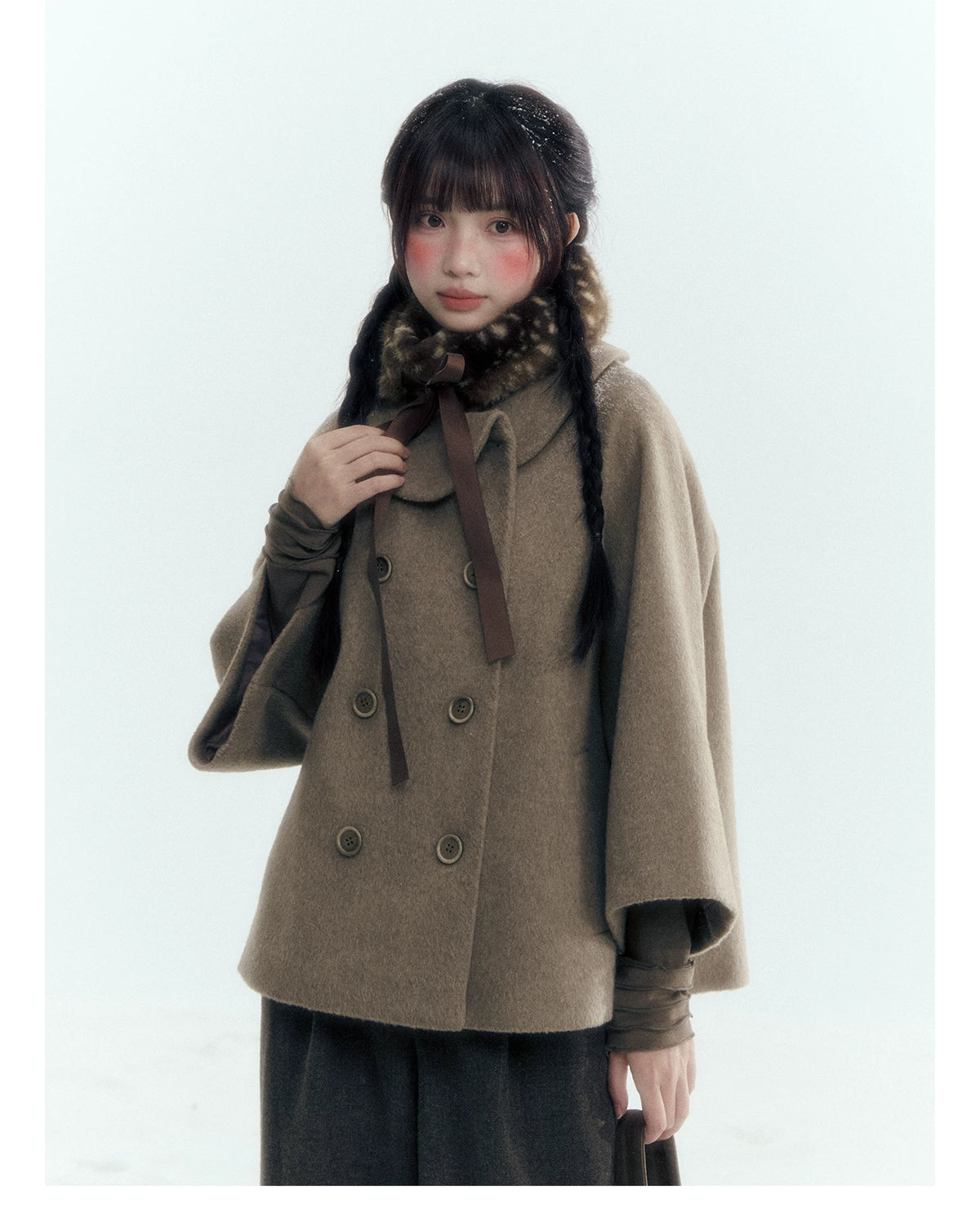Horridale - Asymmetric Peter Pan Collar Wool-Blend Cape Coat – Oatmeal Beige