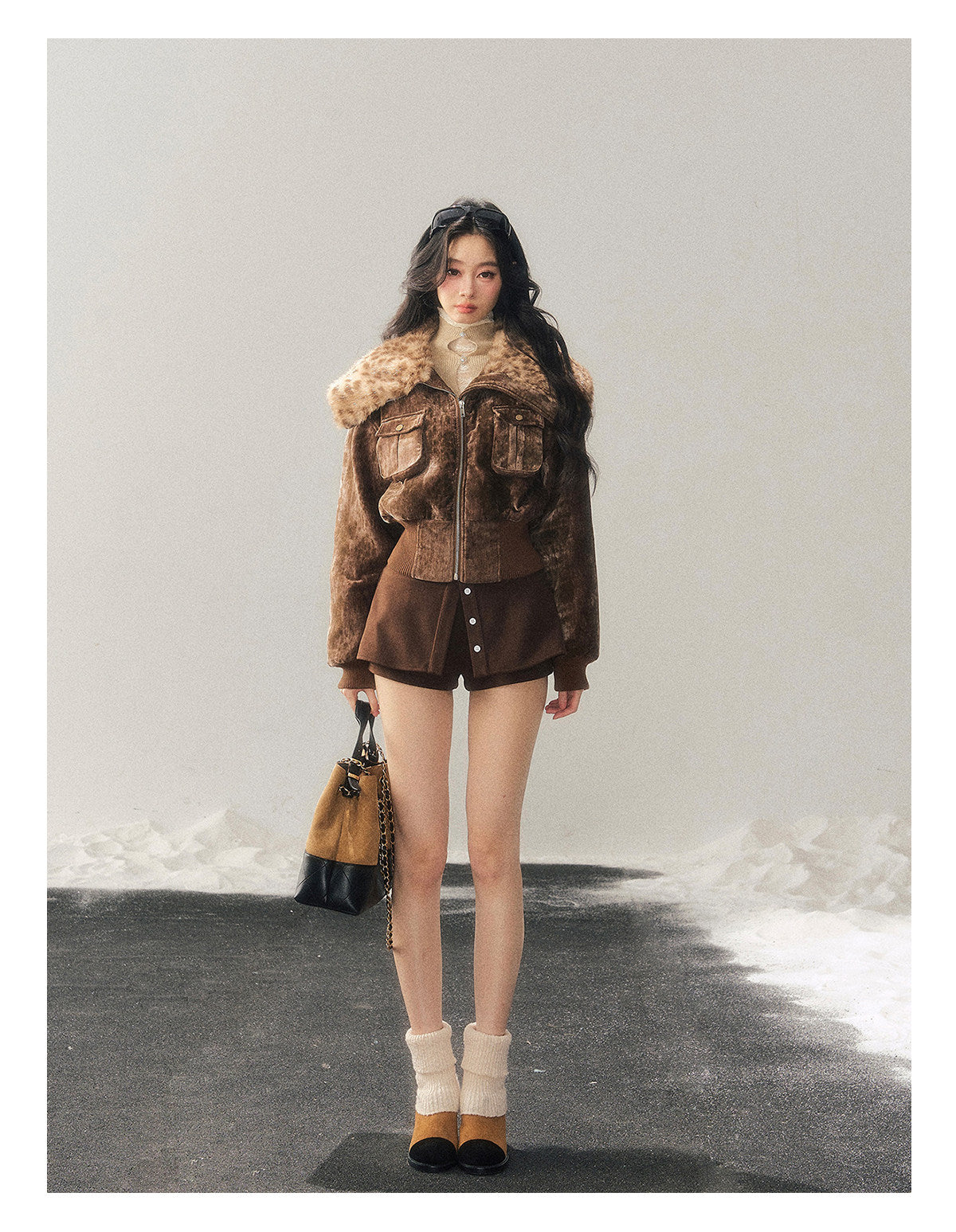 少也眼 "Defocused Dreams" Melard Leopard Utility Cropped Jacket - Chestnut Brown