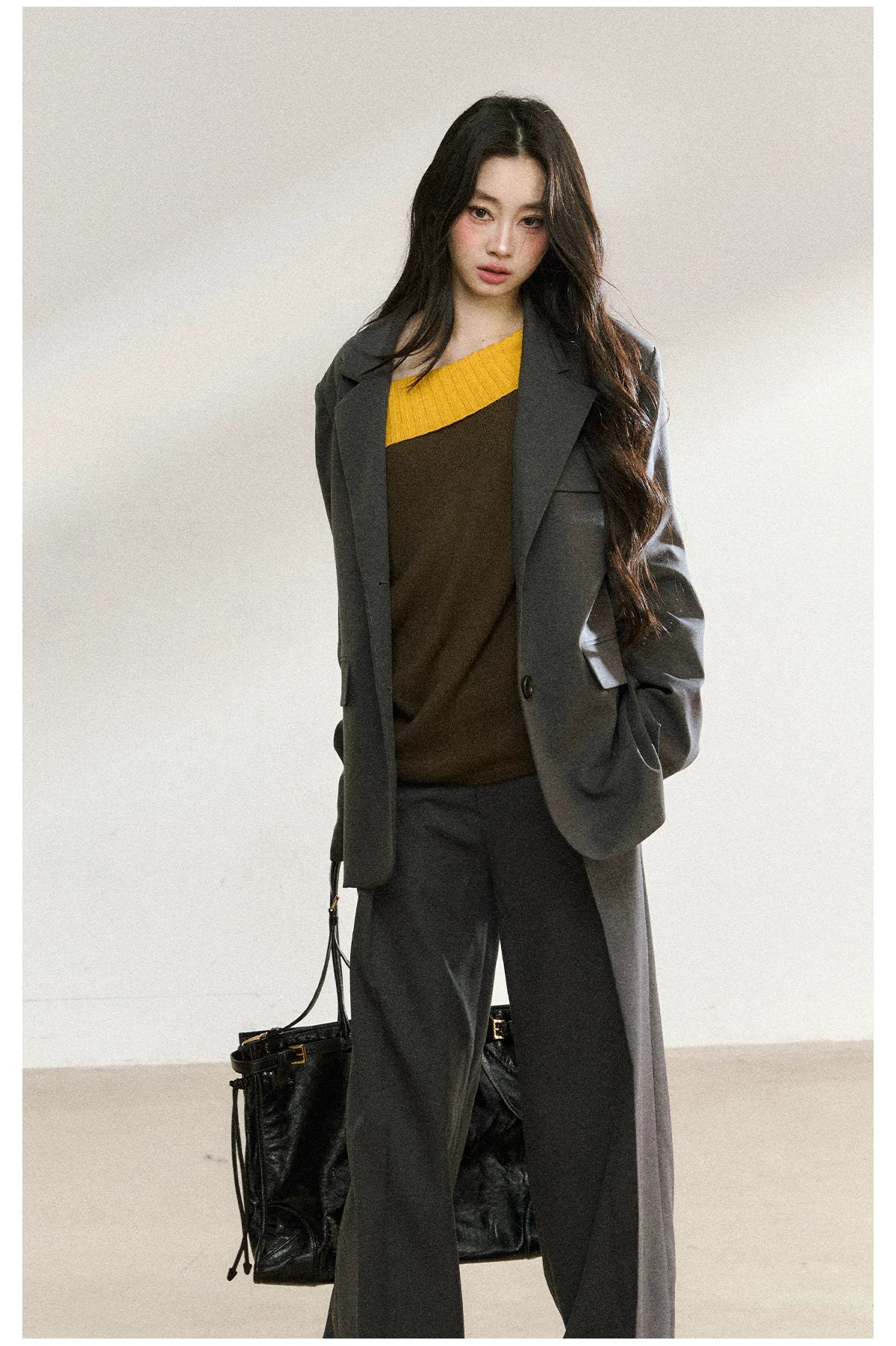 JN's DESIGN - Dark Gray Relaxed-Fit Mid-Length Blazer