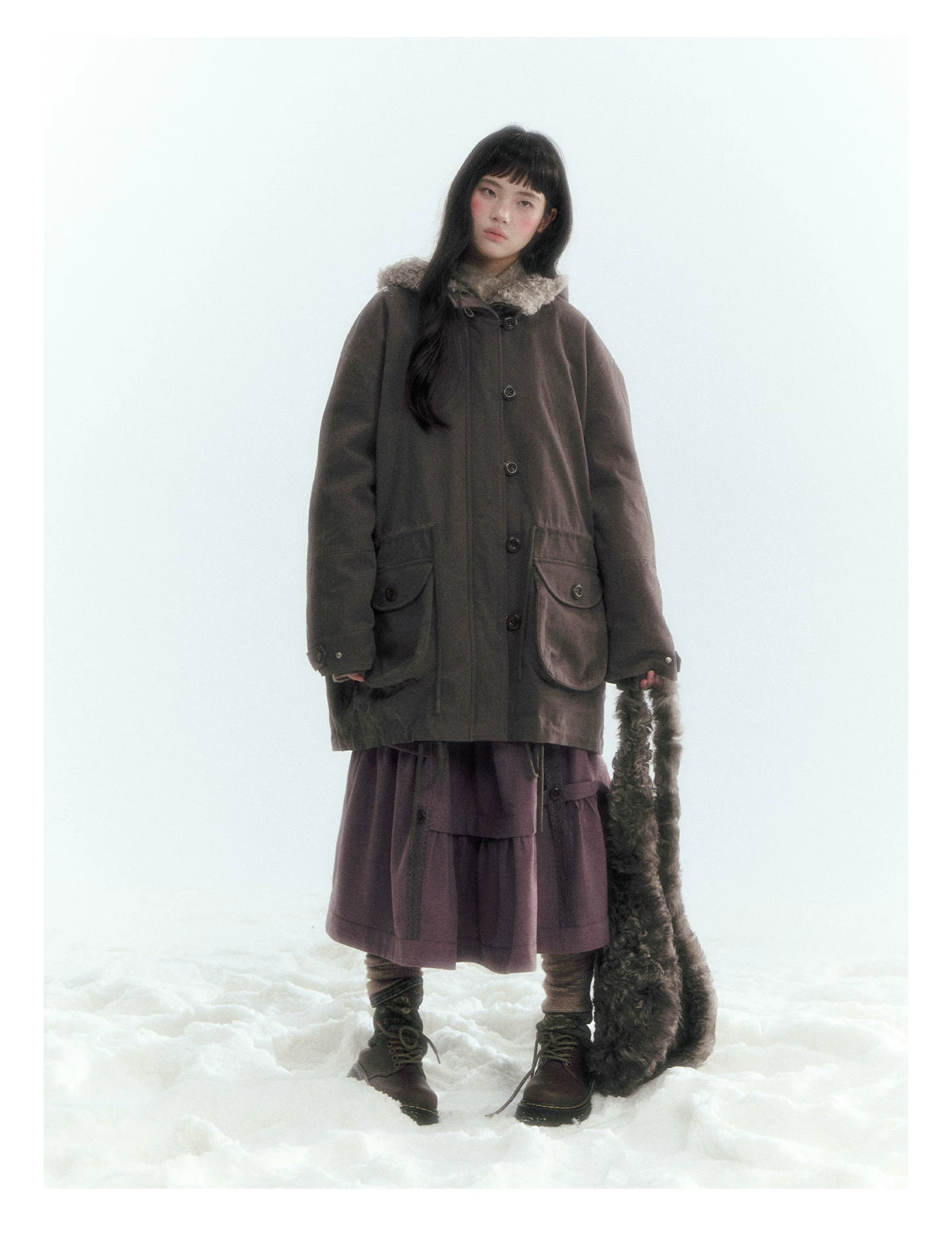 Horridale - Vintage Washed 90% White Duck Down Parka with Faux Fur Hood - Coffee Brown