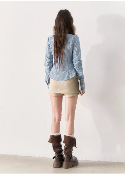 [TMMG] Miu-Inspired Blue Shirt, Knit Vest & Corduroy Skirt Set