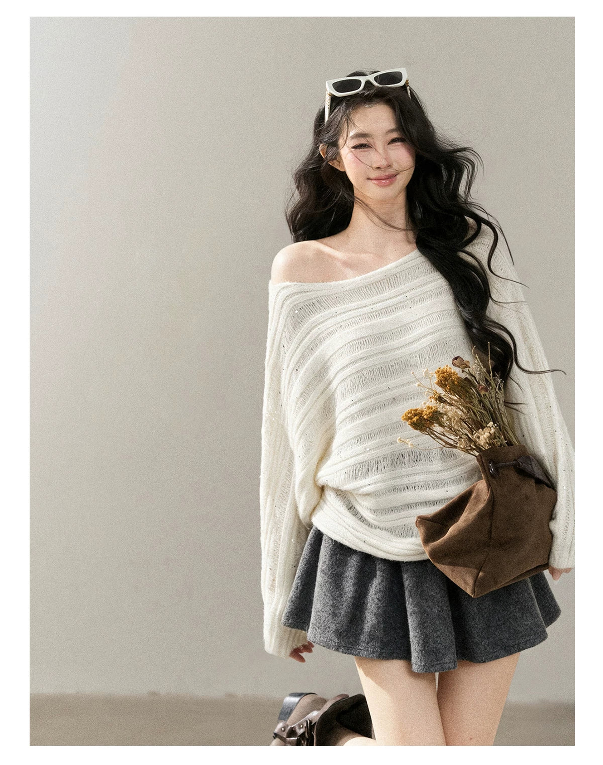 AOMALM - "Winter Traces" Dark Heather Gray Pleated A-Line Mini Skirt