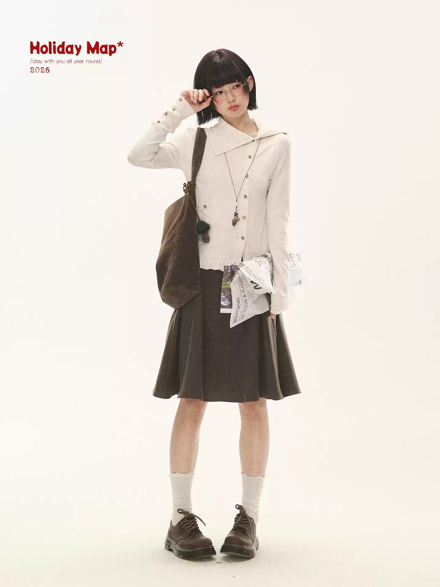 "Cotton Ruffle" Tea Apricot Asymmetric Knit Cardigan