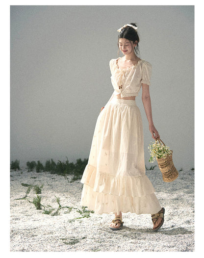 “Fallen Into the Garden” Dutch Cream Two-Piece Skirt Set 5635432
