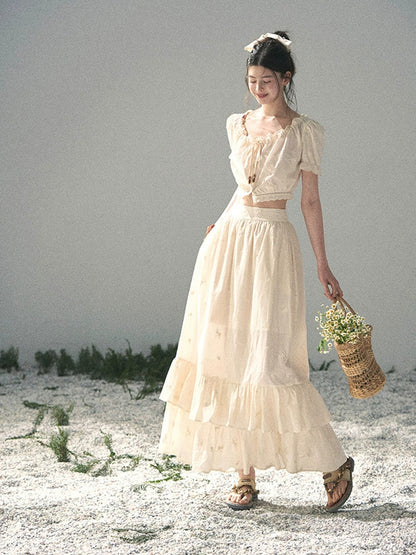 “Fallen Into the Garden” Dutch Cream Two-Piece Skirt Set 5635432