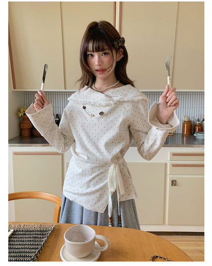 “Mocha Poetry Reverie” Ivory Polka Fringe Sweatshirt