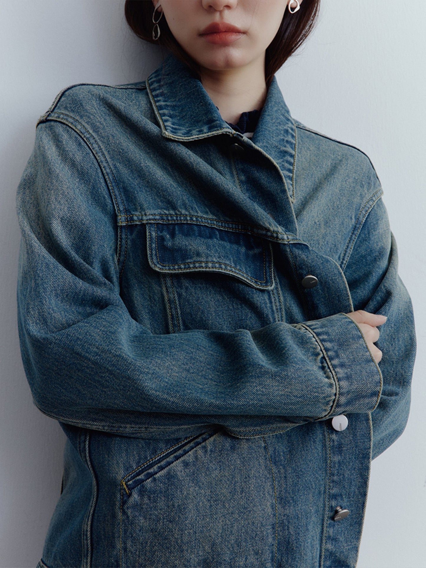 FUSSED Vintage Blue Oversized Washed Denim Jacket FOF-25SS165