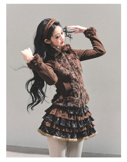 少也眼 “Drifting Poem” Knit Silver Fox Velvet Jacket 847681352