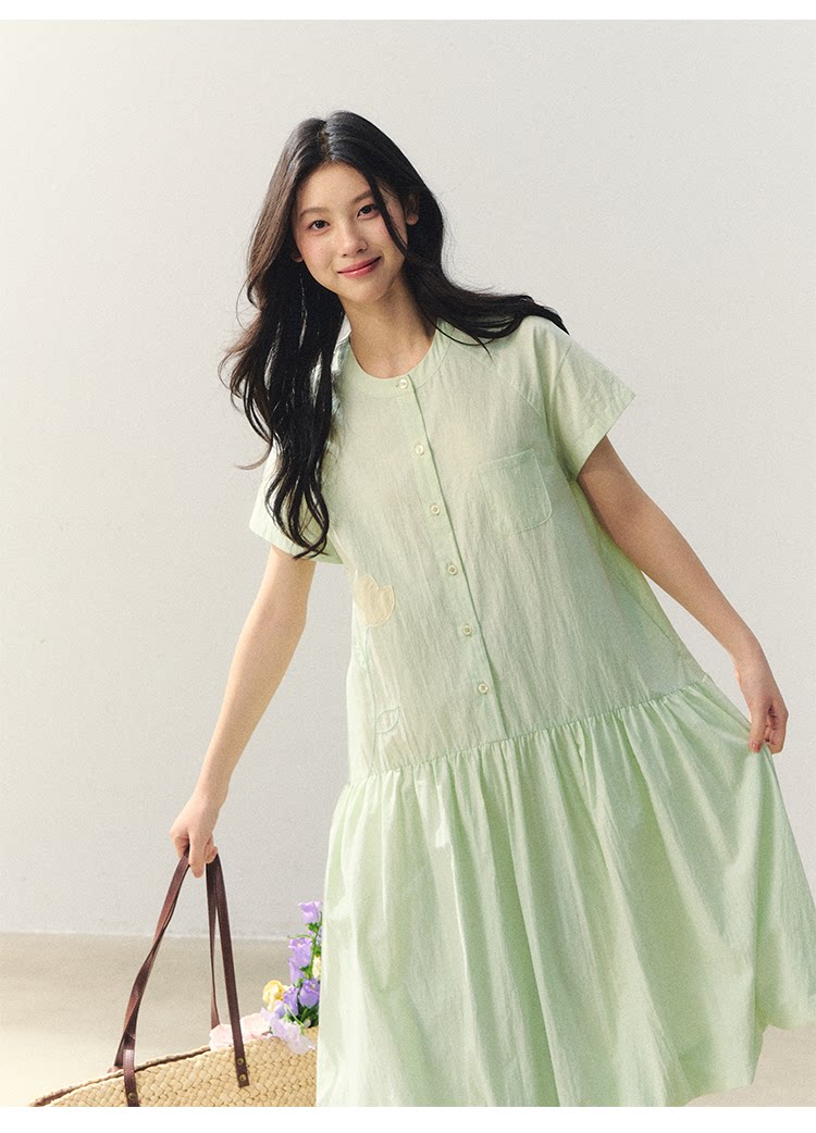 "Tulip Spring Letter" Bubble Hem Shirt Dress SJ2026030