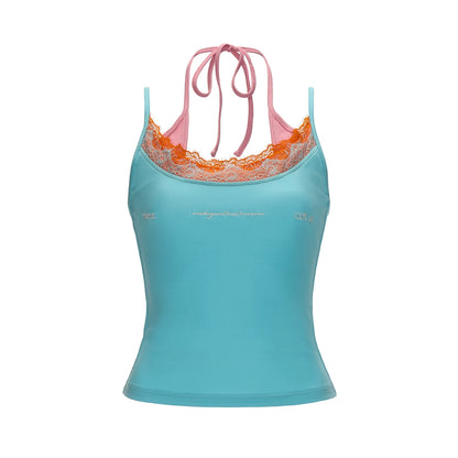Layered Lace Letter Embroidered Cami Top