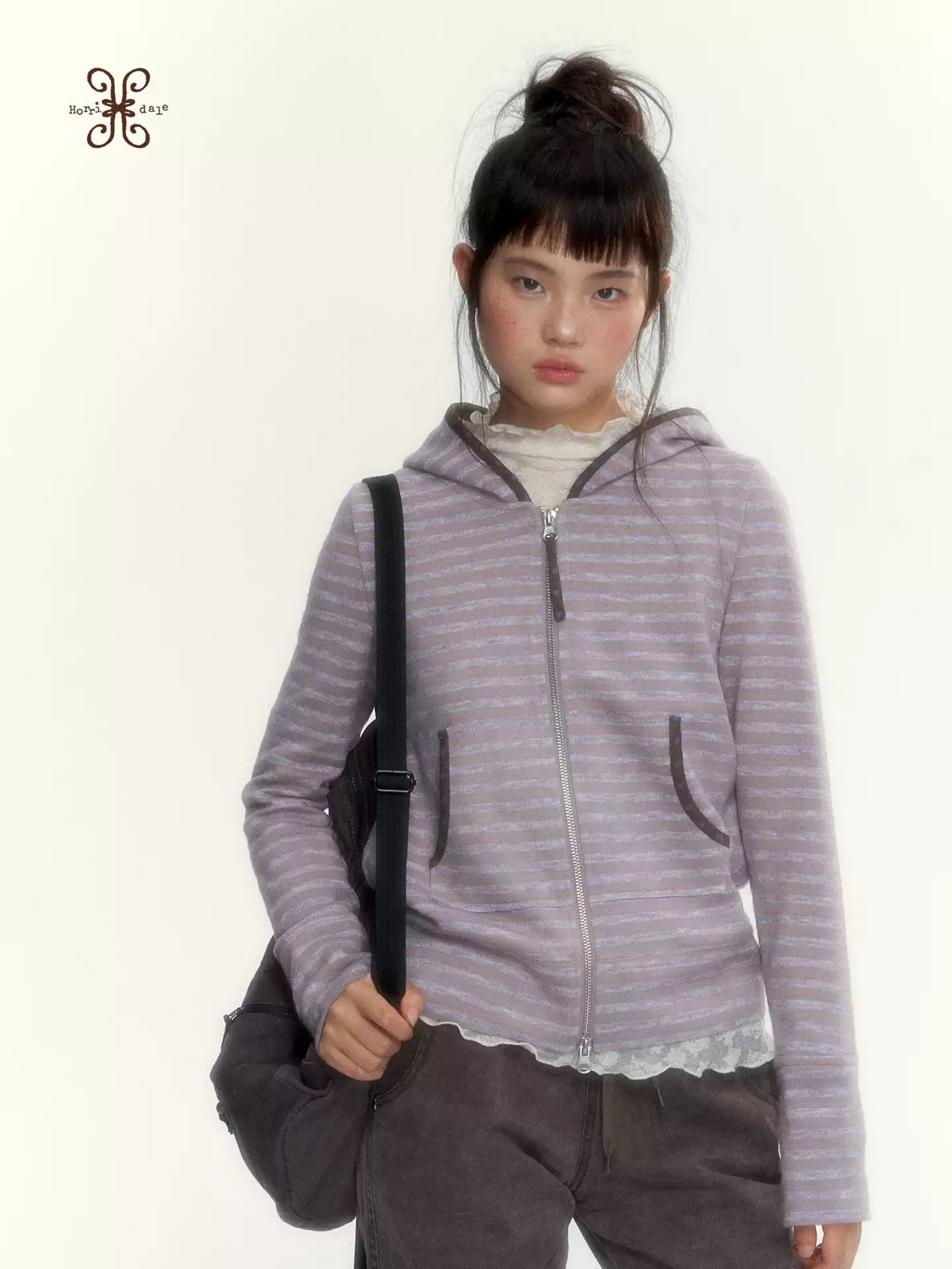 Dusty Purple Stripe Hooded Knit Cardigan
