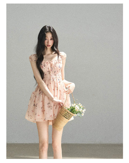 "A Meadow of Dreams" Dutch Cream Ruched Babydoll Mini Dress