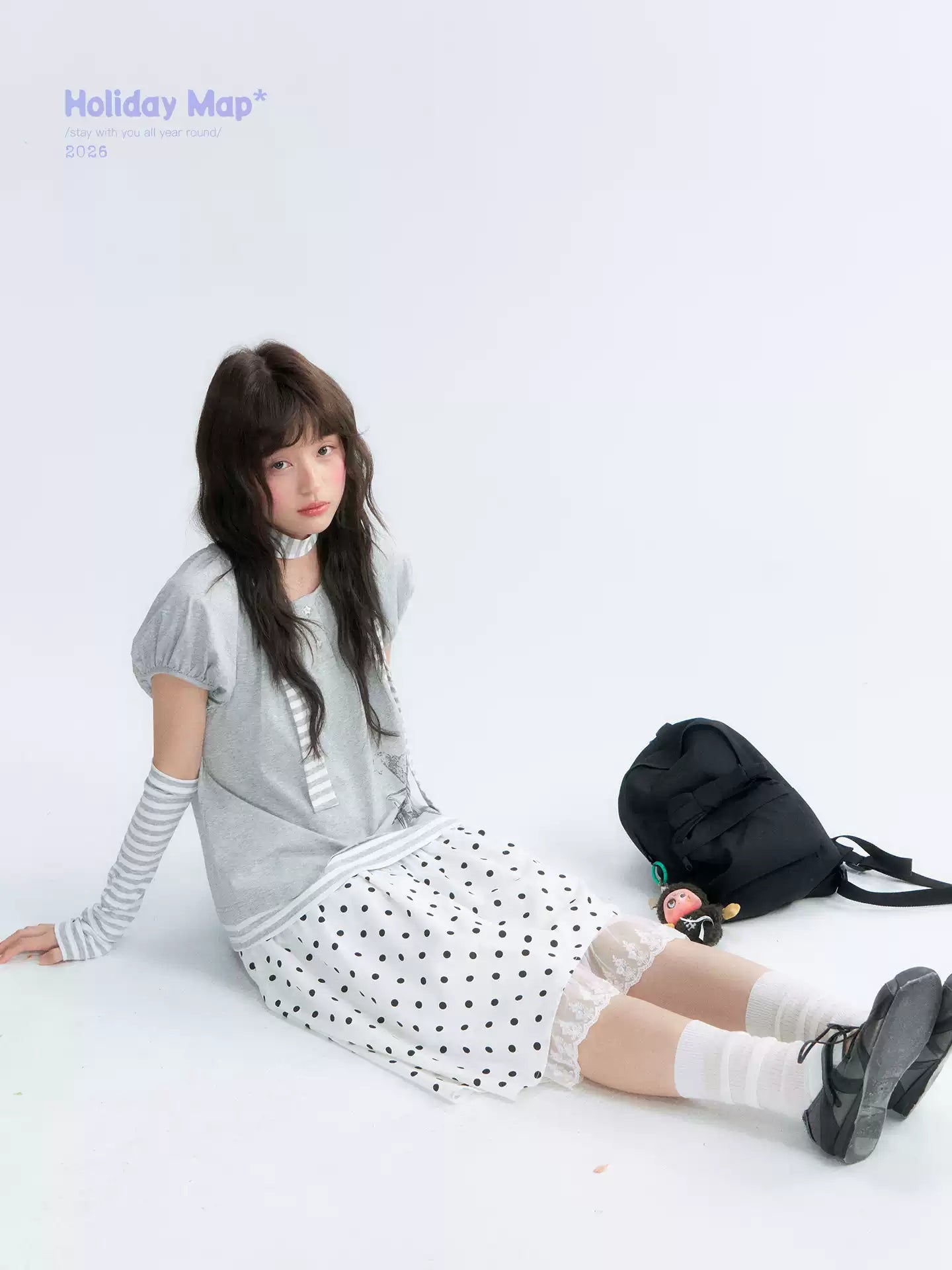 "Polka Poetry" Black & White Polka Dot Asymmetrical Cotton Skirt