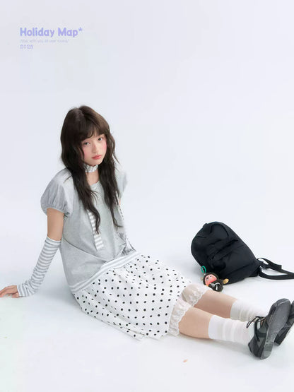 "Polka Poetry" Black & White Polka Dot Asymmetrical Cotton Skirt