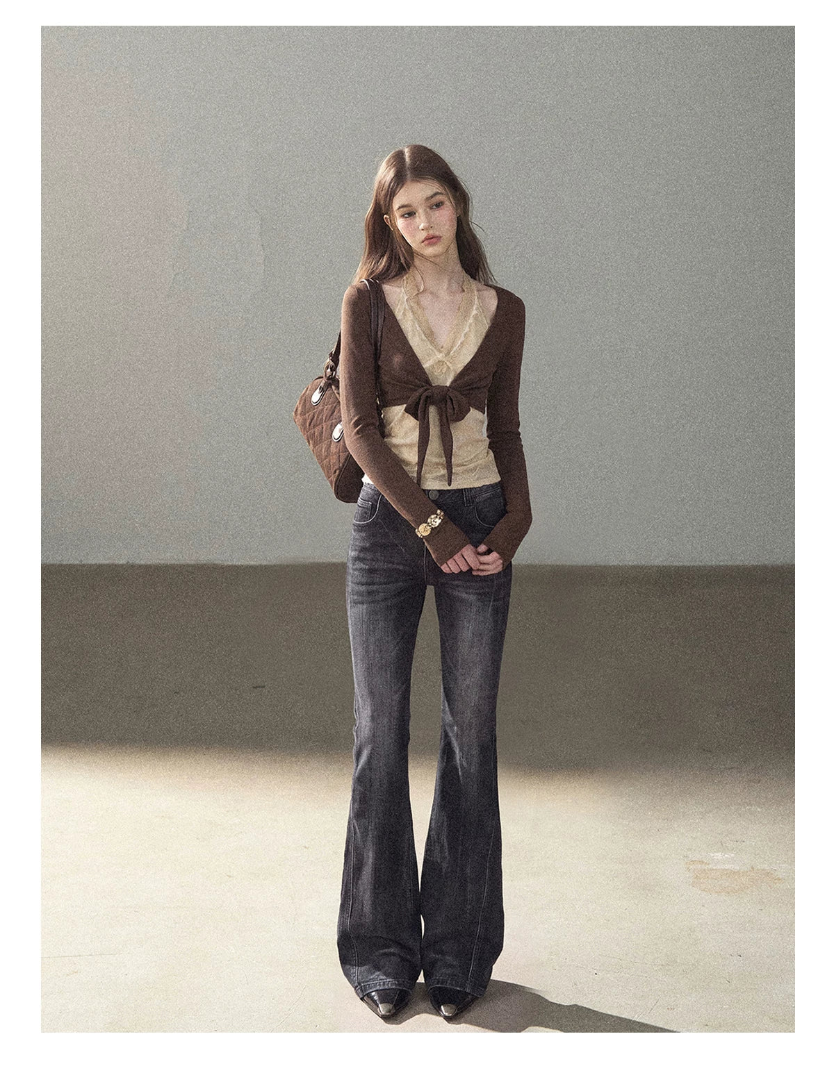 AOMALM - "Tender in This Moment" Rich Cocoa Faux Two-Piece Lace Top