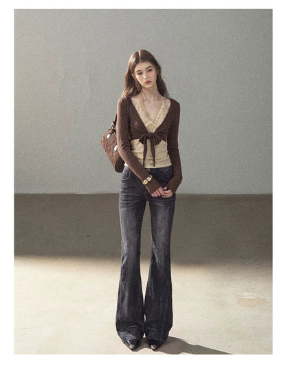 AOMALM - "Tender in This Moment" Rich Cocoa Faux Two-Piece Lace Top