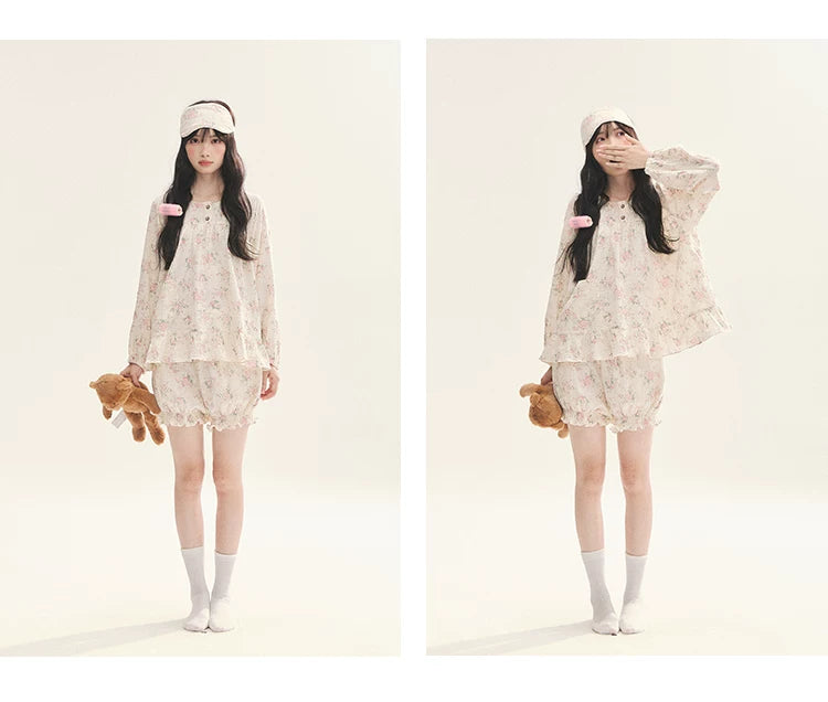 "Floral Journal" Cream Floral Pajama Collection (Free Eye Mask)