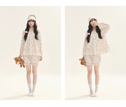 "Floral Journal" Cream Floral Pajama Collection (Free Eye Mask)