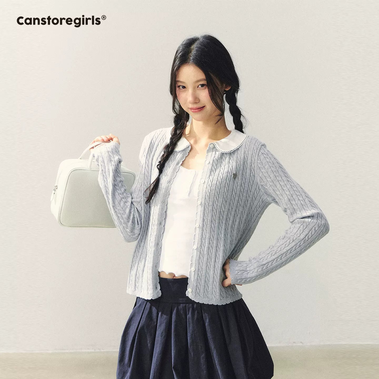 "Milky Bear Mood" Detachable Collar Knit Cardigan LL2026009