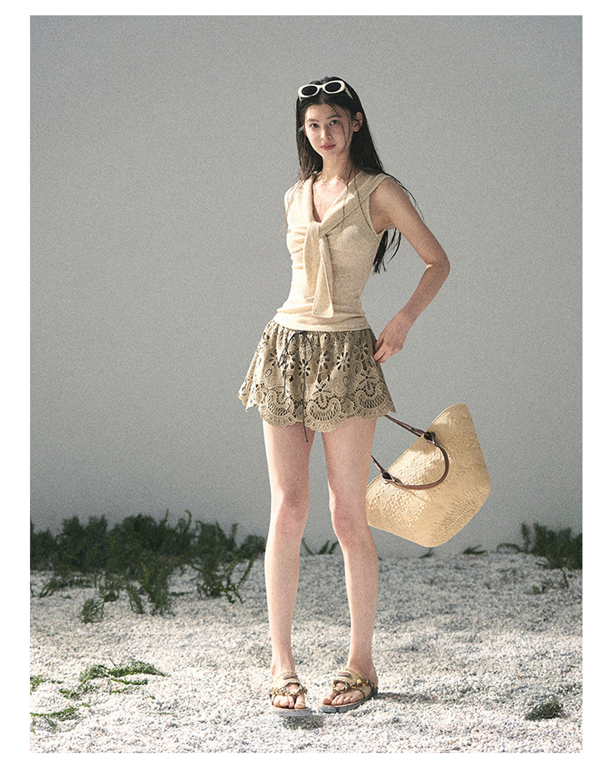 “Sea Breeze & Wheat Fields” Oatmeal Sailor Collar Top