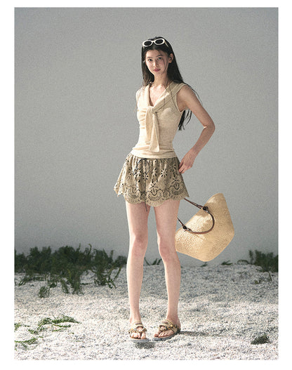 “Sea Breeze & Wheat Fields” Oatmeal Sailor Collar Top
