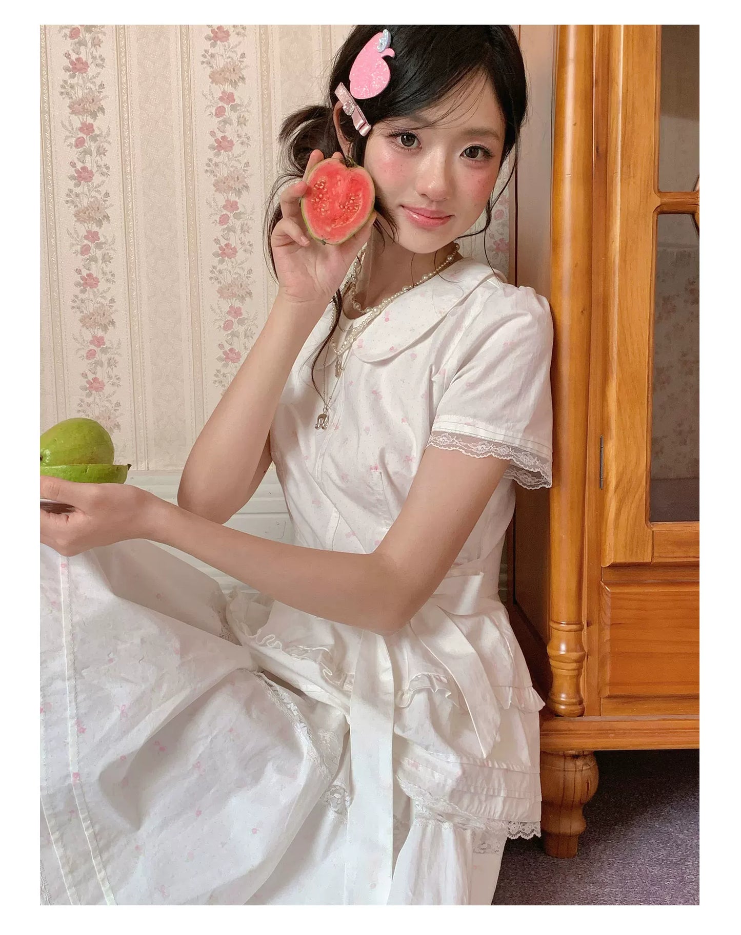 “Midsummer Blossom Letter” White Floral Cake Skirt Set