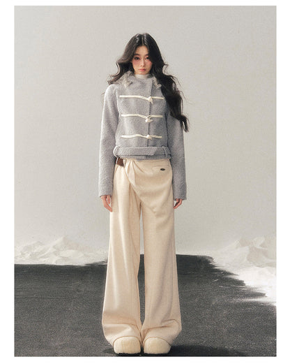 少也眼 "Silent Devotion" Quilted Fringe Wool Coat - Mist Blue