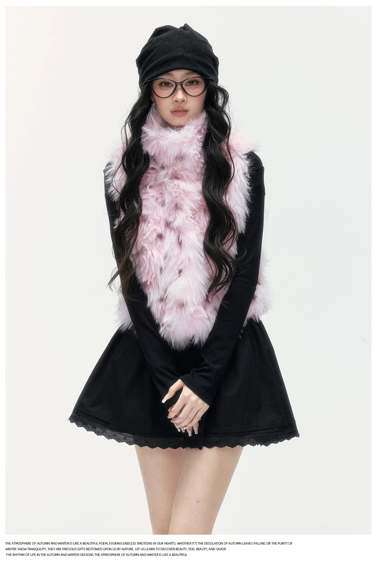 24olvides - Black and Pink Polka Dot Faux Fur Vest
