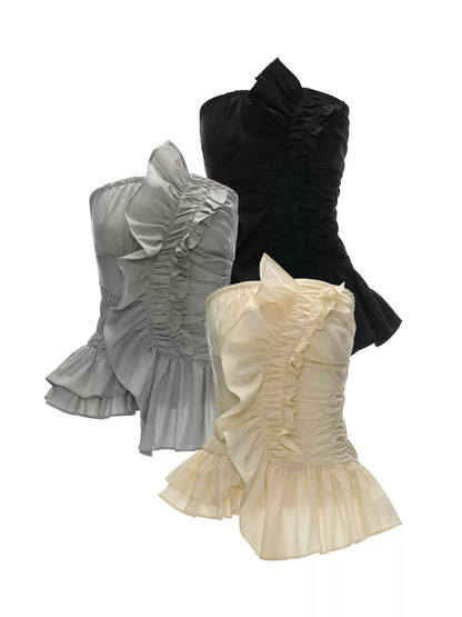 Asymmetrical Peplum Tube Cami Top (Black/ Grey/ Beige)