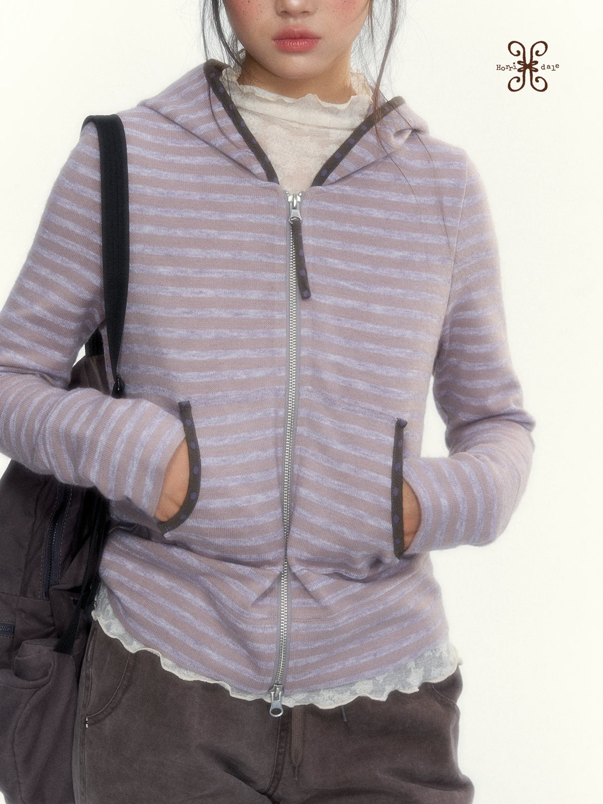 Dusty Purple Stripe Hooded Knit Cardigan