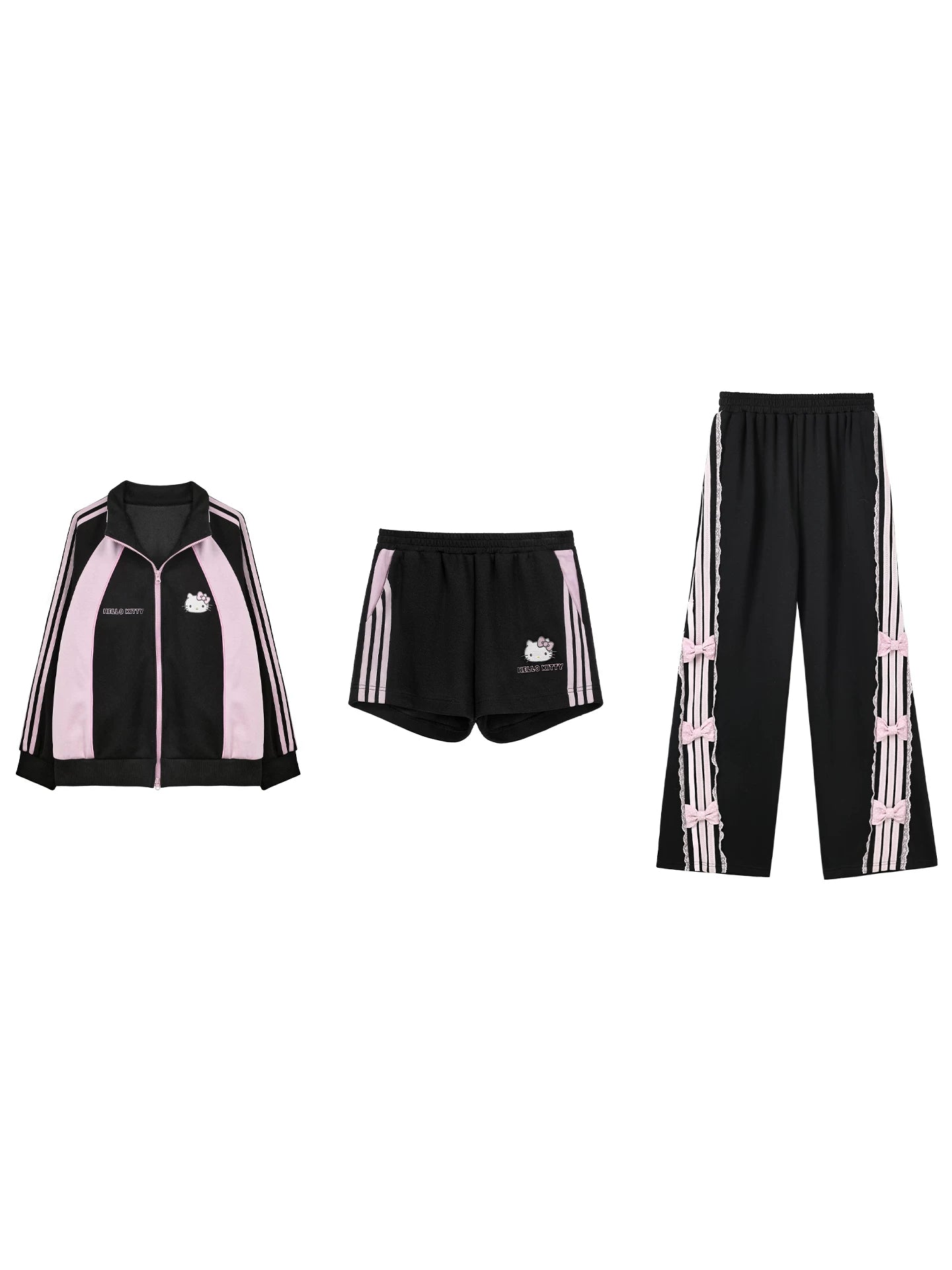 170726K "Pink Velocity" Black Athletic Collection (Track Jacket / Athletic Shorts / Bow Track Pants)