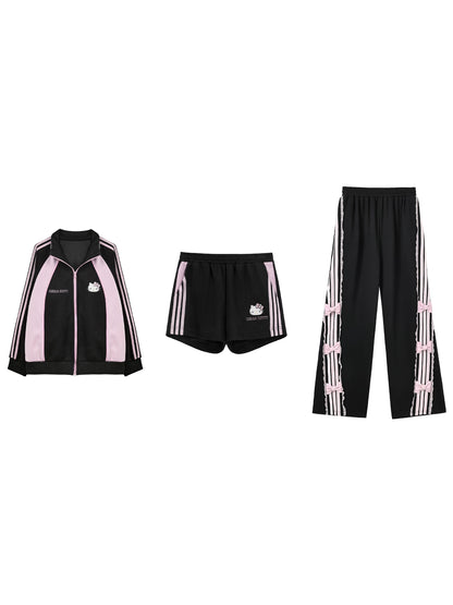 170726K "Pink Velocity" Black Athletic Collection (Track Jacket / Athletic Shorts / Bow Track Pants)