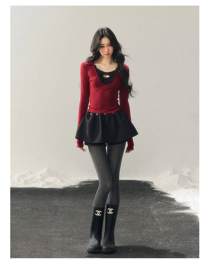少也眼 “Silent Afterecho” Bow-Detail Top - Deep Wine Red