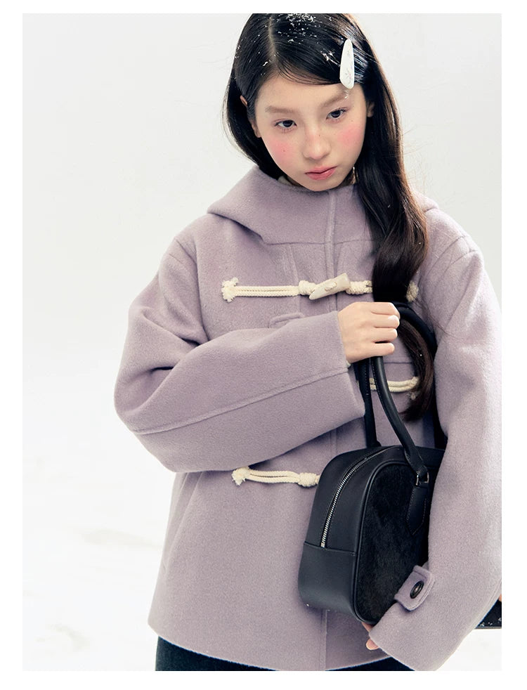 "Velvet Snowfall" Purple Mist Hooded Quilted Wool-Touch Duffle Coat