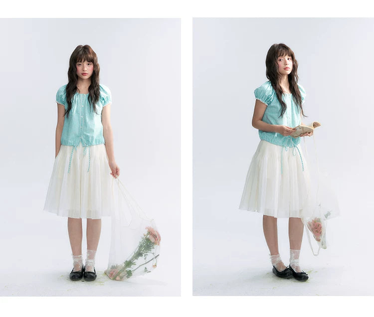 "Light Steps" Oat Apricot Pleated Lace Midi Skirt