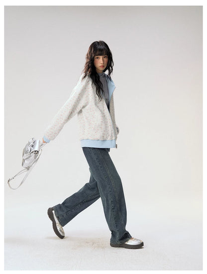 [CAN] "Misty Blue Floral Reverie" Light Blue Floral Set (Reversible Jacket / Sweatpants / Tiered Skirt)