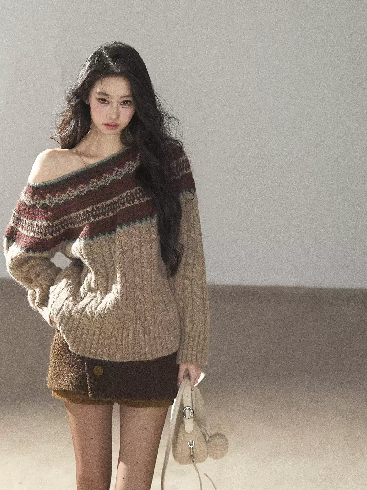 AOMALM - Mocha Musk Fair Isle Wool-Blend Sweater