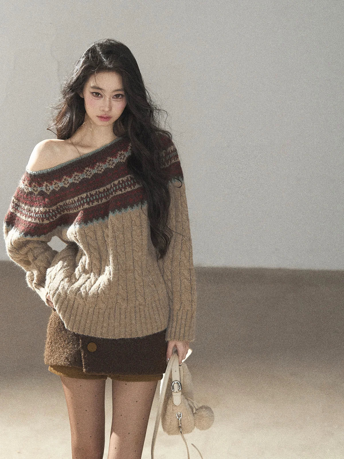 AOMALM - Mocha Musk Fair Isle Wool-Blend Sweater